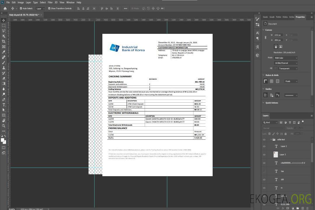 Modèle de relevé bancaire de la Banque industrielle de Corée du Sud de Corée au format Word et PDF template Modèle de relevé bancaire de la Banque industrielle de Corée du Sud de Corée au format Word et PDF template
